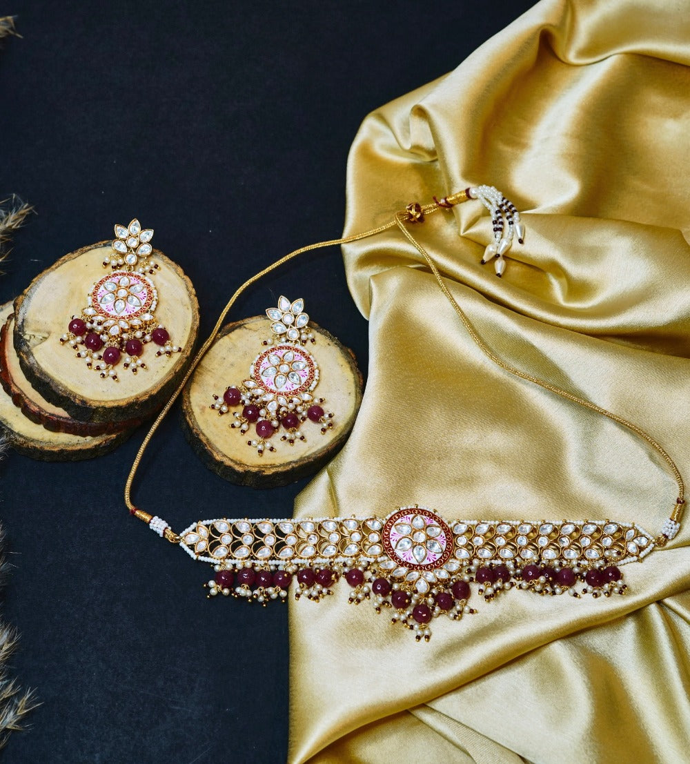 Ahalya necklace set (maroon)