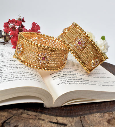GOLD FINISHED RUBY OPENABLE BANGLES